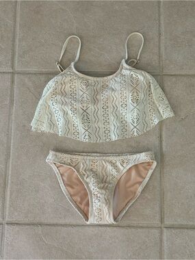 Xhilaration Cream Lace Flounce Bikini Set - Size XS